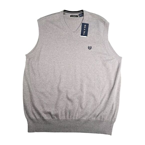 Chaps V-Neck Sweater Vest Mens Size 2XLT Big & Tall Gray Preppy Business NWT - Picture 1 of 12